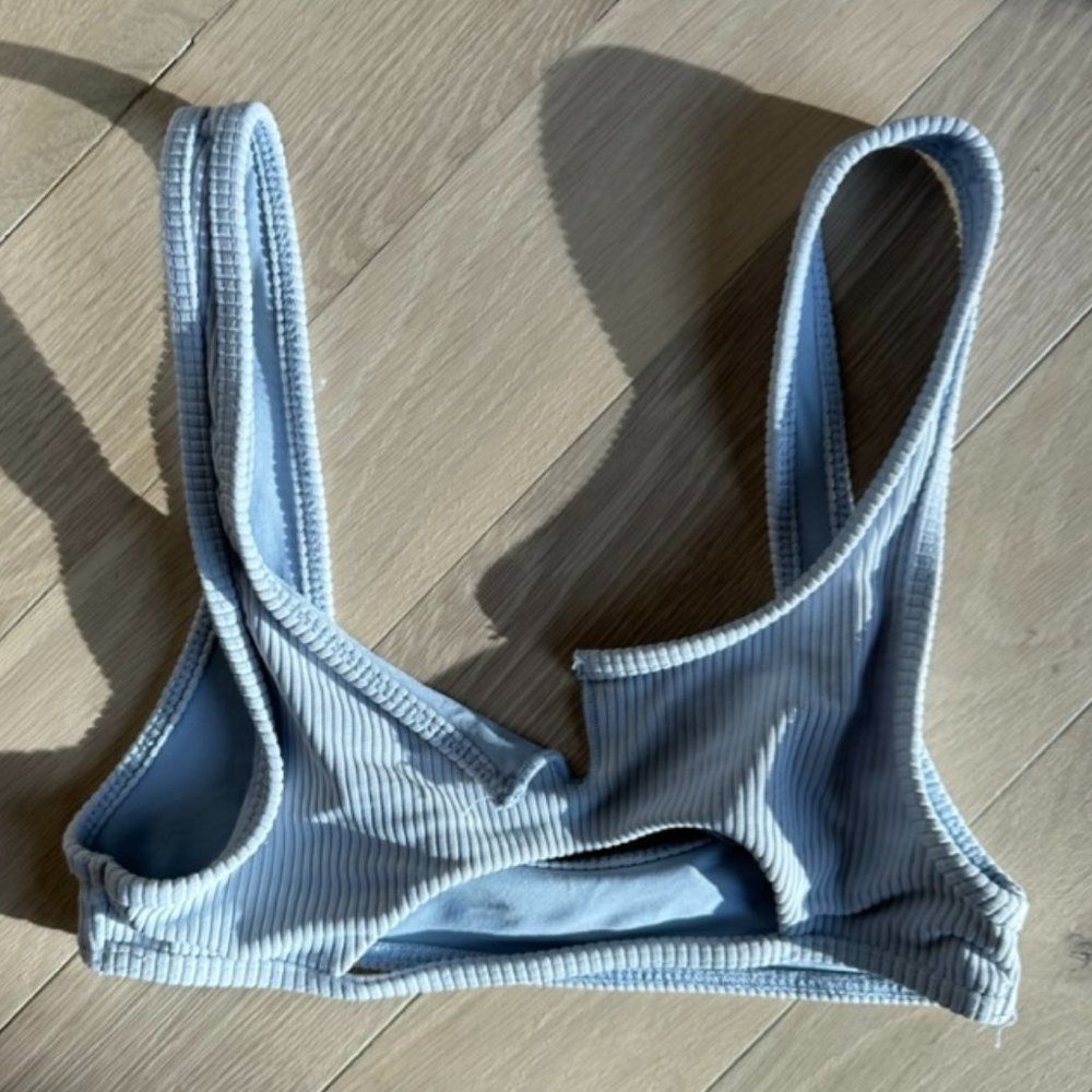 frankie's bikinis blue ribbed bikini top